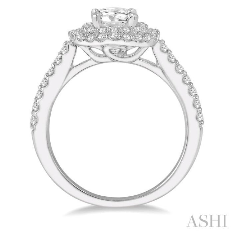 1 Ctw Round Cut Center Stone Diamond Ladies Engagement Ring in 14K White Gold