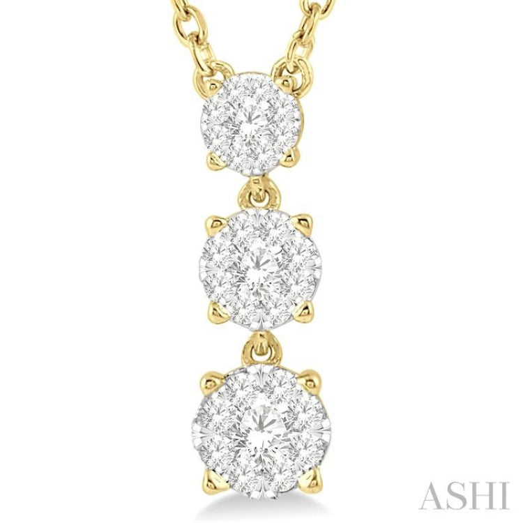 1/3 Ctw Round Cut Lovebright Diamond Layered Pendant With Chain in 14K Yellow Gold