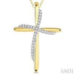 1/10 Ctw Round Cut Diamond Draped Cross Charm Pendant With Chain in 10K Yellow Gold