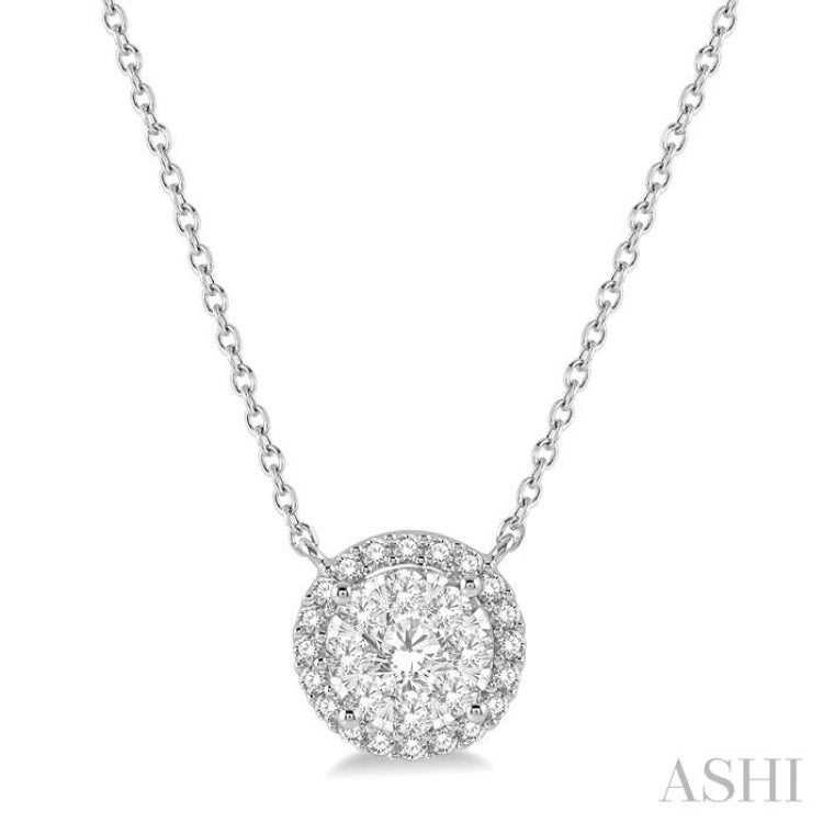 1/2 Ctw Circular Round Cut Diamond Lovebright Pendant With Chain in 14K White Gold