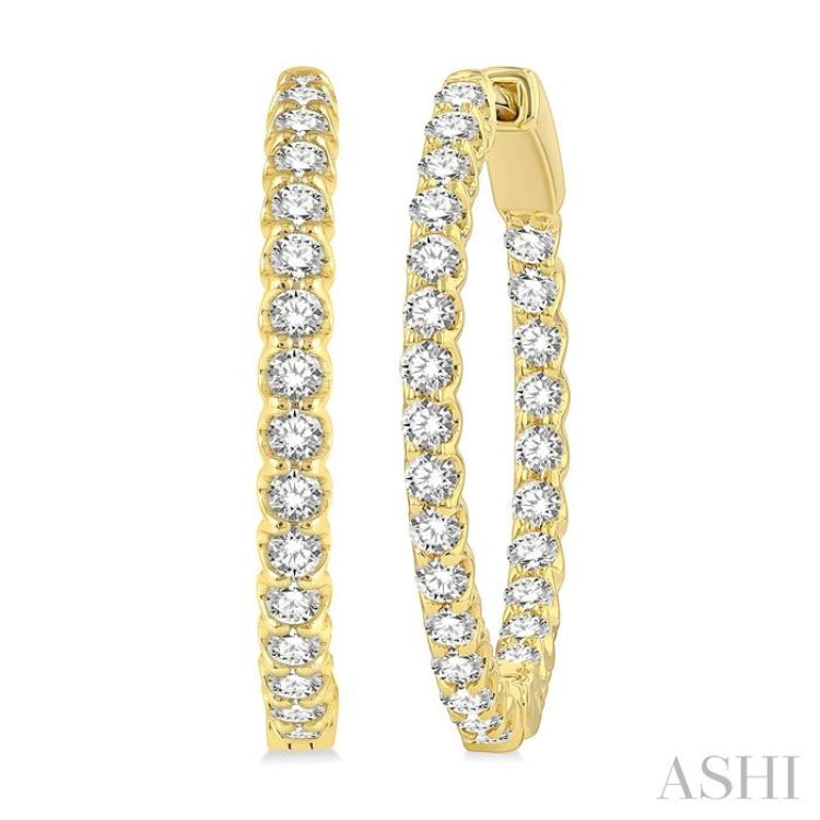 1 1/2 Ctw Inside-Out Round Cut Diamond Hoop Earrings in 14K Yellow Gold