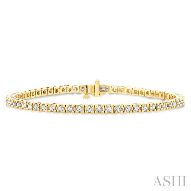 2 Ctw Square Shape Round Cut Diamond Tennis Bracelet in 14K Yellow Gold
