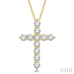1 1/2 Ctw Round Cut Diamond Cross Pendant in 14K Yellow Gold with Chain