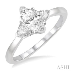 3/4 Ctw Marquise and Triangular Cut Diamond Ladies Engagement Ring with 1/2 Ct Marquise cut Center Stone in 14K White Gold