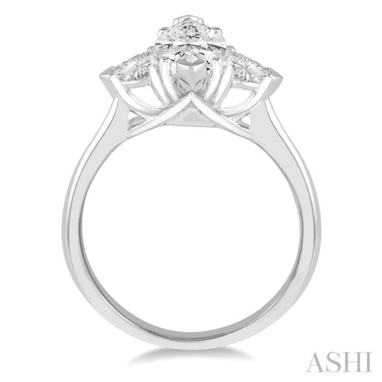 3/4 Ctw Marquise and Triangular Cut Diamond Ladies Engagement Ring with 1/2 Ct Marquise cut Center Stone in 14K White Gold