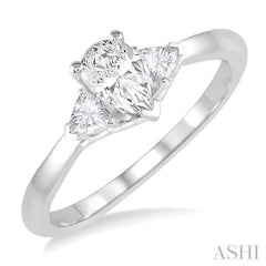 3/4 Ctw Pear and Triangle Cut Diamond Ladies Engagement Ring with 1/2 Ct Pear Cut Center Stone in 14K White Gold