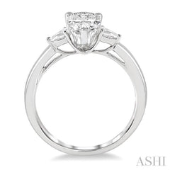 3/4 Ctw Pear Cut Diamond Ladies Engagement Ring With 1/2 Ct Pear Cut Center Stone in 14K White Gold