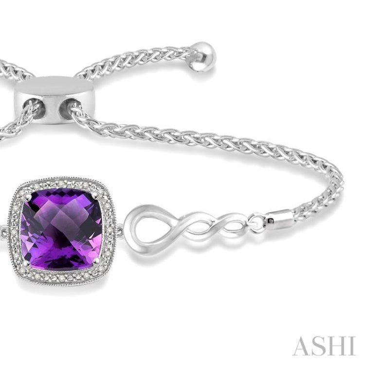 10x10 MM Cushion Shape Amethyst and 1/20 Ctw Round Cut Diamond Sterling Silver Lariat Bracelet