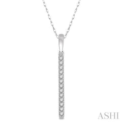 1/10 Ctw Straight Bar Round Cut Diamond Petite Pendant With Chain in 10K White Gold