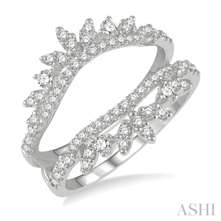 1/2 Ctw Pod Accent Crown Round Cut Diamond Insert Ring in 14K White Gold