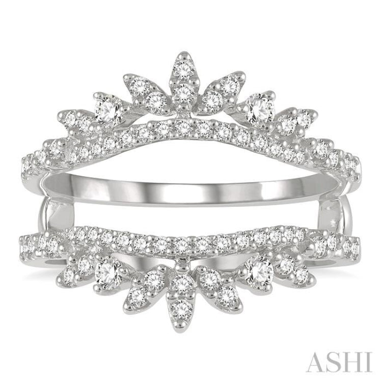 1/2 Ctw Pod Accent Crown Round Cut Diamond Insert Ring in 14K White Gold