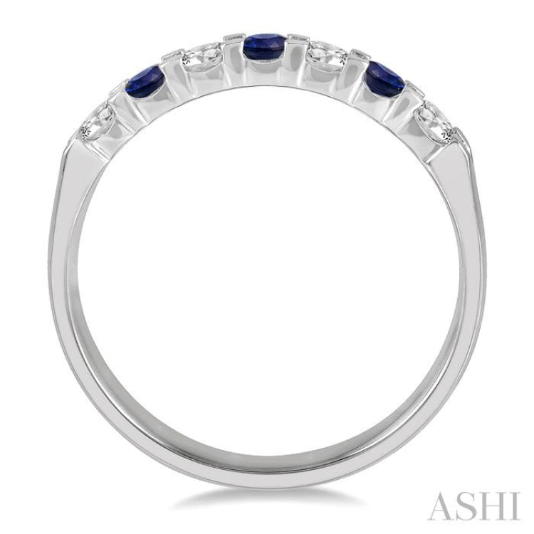 2.6 MM Sapphire and 1/4 Ctw Round Cut Diamond Precious Wedding Band in 14K White Gold