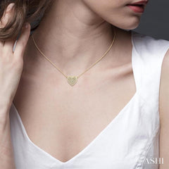 1/8 Ctw Heart Charm Round Cut Diamond Petite Pendant With Chain in 10K Yellow Gold