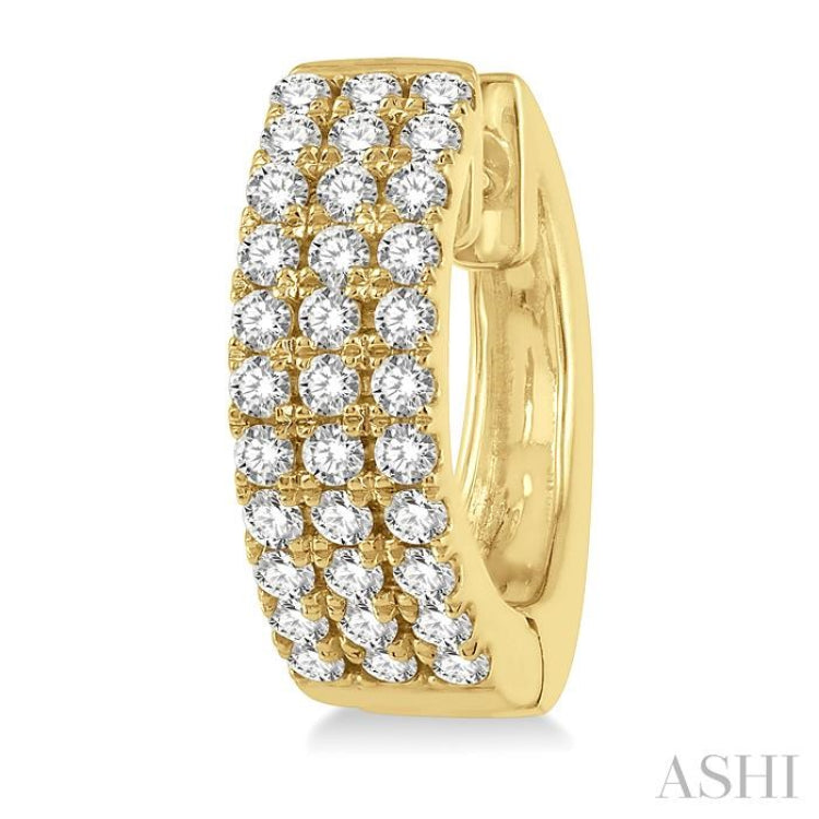 1/2 Ctw Triple Row Round Cut Diamond Huggie Petite Earrings in 14K Yellow Gold