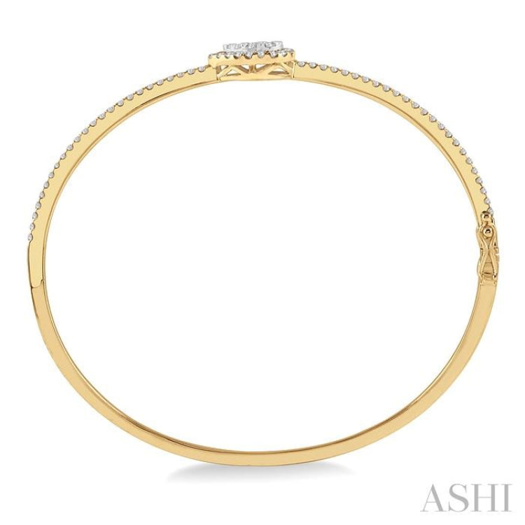 1 Ctw Pear Shape Lovebright Round Cut Diamond Stackable Bangle in 14K Yellow and White Gold