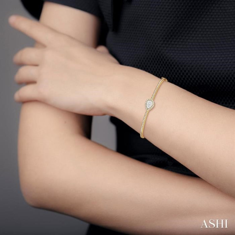1 Ctw Pear Shape Lovebright Round Cut Diamond Stackable Bangle in 14K Yellow and White Gold