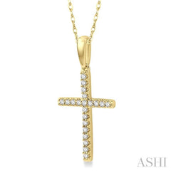 1/10 Ctw Cross Charm Petite Round Cut Diamond Fashion Pendant in 10K Yellow Gold with chain
