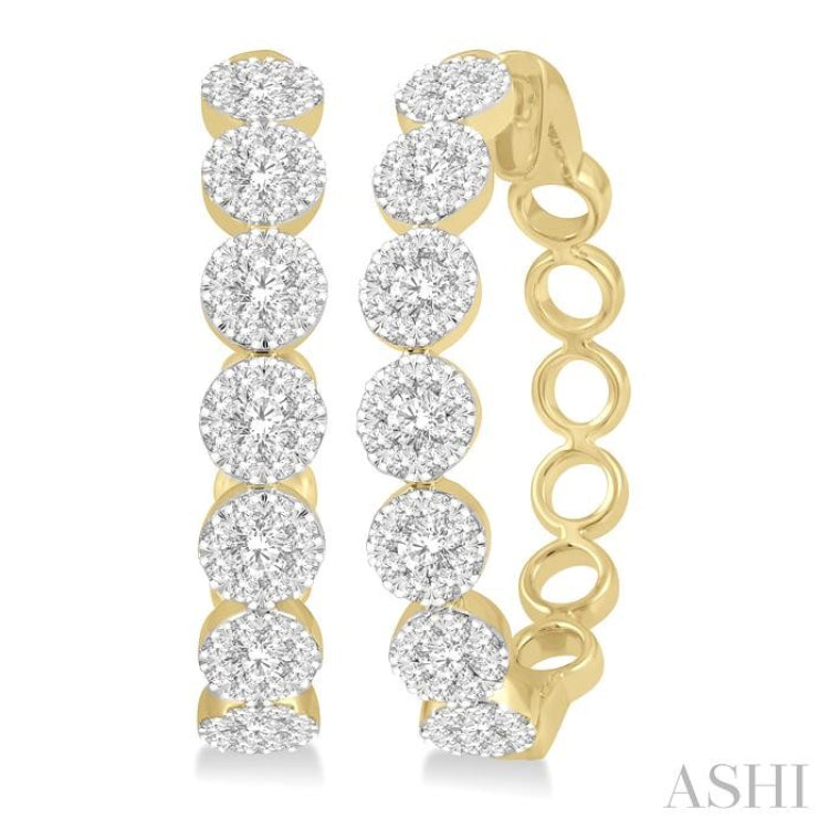2 Ctw Lovebright Round Cut Diamond Hoop Earrings in 14K Yellow and White Gold
