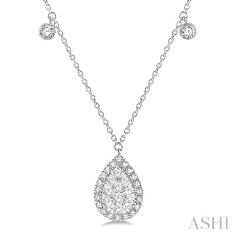 3/4 Ctw Pear Shape Lovebright Round Cut Diamond Necklace in 14K White Gold