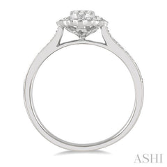 1/3 Ctw Oval Lattice Lovebright Round Cut Diamond Ladies Ring in 14K White Gold