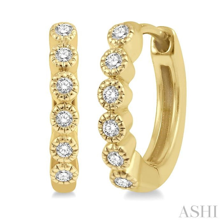 1/10 Ctw Round Cut Diamond Huggie Petite Earrings in 14K Yellow Gold