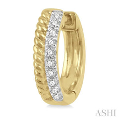 1/10 Ctw Rope Bead & Round Cut Diamond Huggie Petite Earrings in 14K Yellow Gold