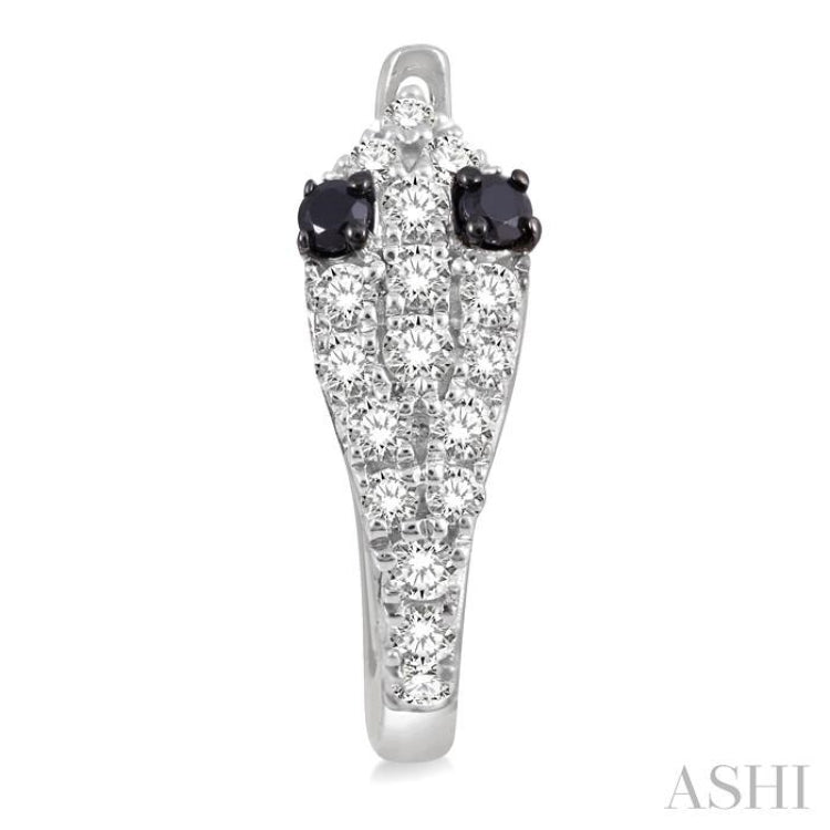 1/4 Ctw Serpent Head With Black Diamond Eyes Round Cut Diamond Huggie Petite Earrings in 14K White Gold
