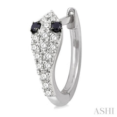 1/4 Ctw Serpent Head With Black Diamond Eyes Round Cut Diamond Huggie Petite Earrings in 14K White Gold