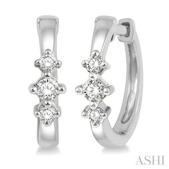 1/6 Ctw Three Stone Round Cut Diamond Huggie Petite Earrings in 14K White Gold