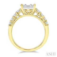 1 Ctw Fusion Baguette and Round Cut Diamond Engagement Ring in 14K Yellow and White gold