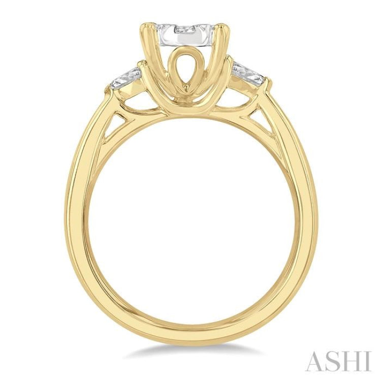 3/4 Ctw Oval Shape Lovebright Pear and Round Cut Diamond Engagement Ring in 14K Yellow and White gold