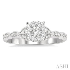 1/3 Ctw Marquise Shank Circular Lovebright Round Cut Diamond Engagement Ring in 14K White Gold