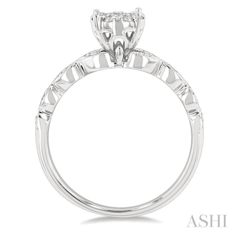 1/3 Ctw Marquise Shank Circular Lovebright Round Cut Diamond Engagement Ring in 14K White Gold