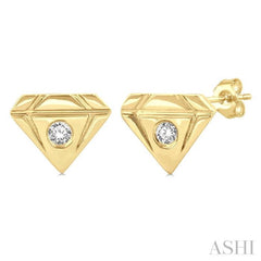 1/50 Ctw Petite Diamond Shape Round Cut Diamond Fashion Stud Earring in 10K Yellow Gold