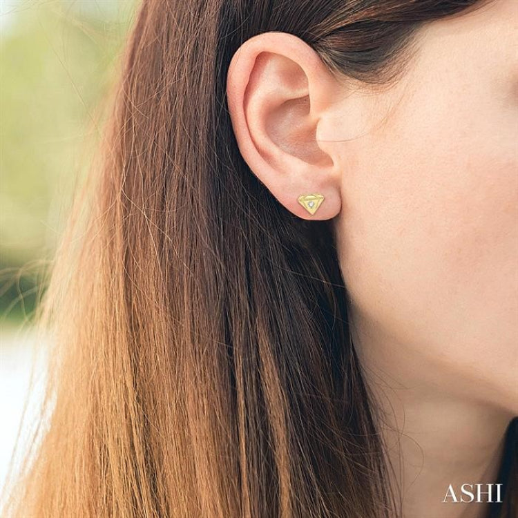1/50 Ctw Petite Diamond Shape Round Cut Diamond Fashion Stud Earring in 10K Yellow Gold