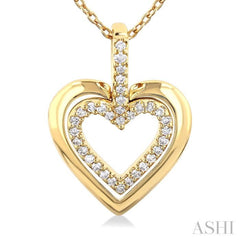 1/10 Ctw Petite Twin Heart Round Cut Diamond Fashion Pendant With Chain in 10K Yellow Gold