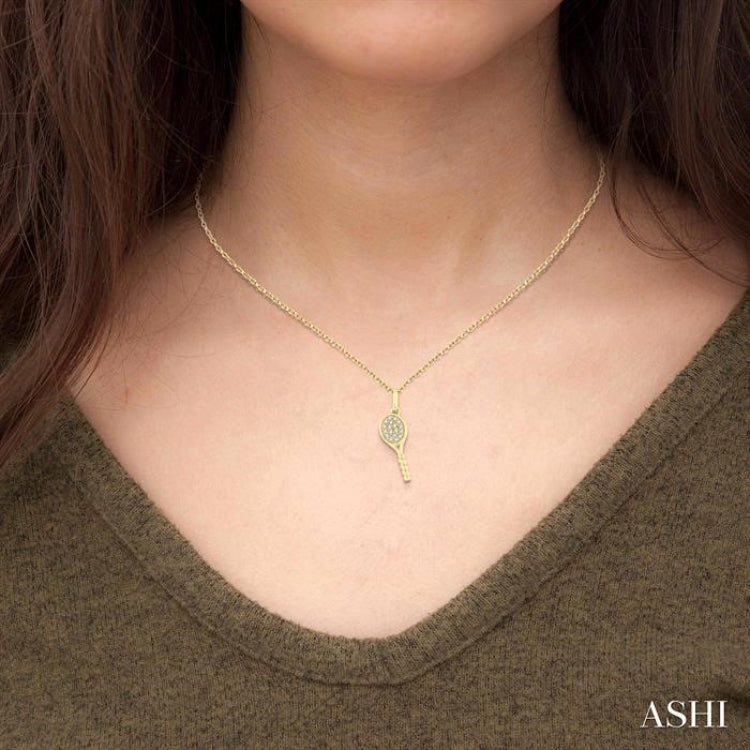 1/10 Ctw Petite Tennis Racket Round Cut Diamond Fashion Pendant With Chain in 10K Yellow Gold