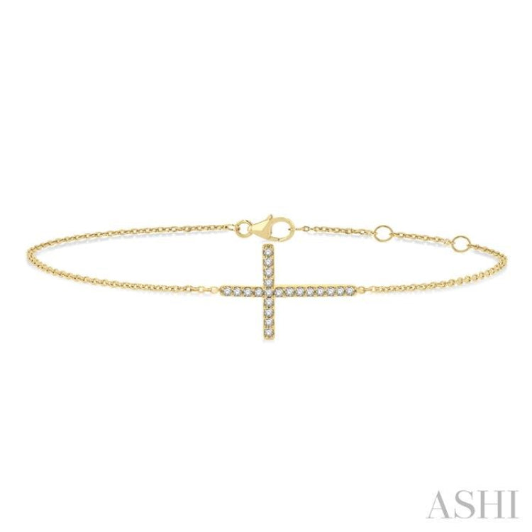 1/8 Ctw Petite Reclined Cross Round Cut Diamond Fashion Bracelet in 10K Yellow Gold