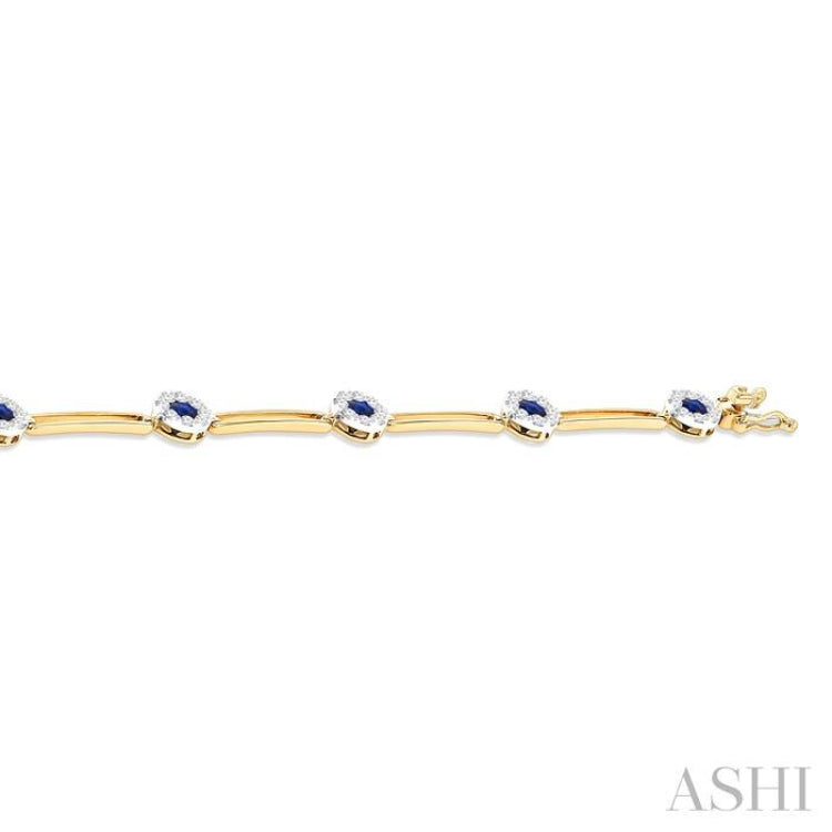 3 MM Sapphire and 1 1/5 Ctw Round Cut Diamond Paperclip Lovebright Precious Bracelet in 14K Yellow and White Gold