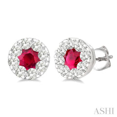 3.3 MM Ruby and 1/2 Ctw Round Cut Diamond Lovebright Precious Stud Earrings in 14K White Gold