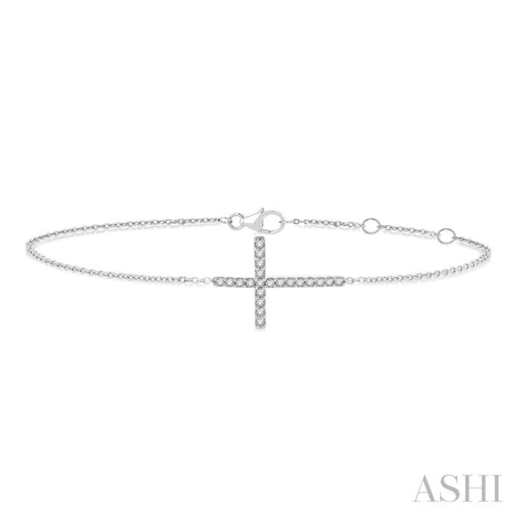 1/8 Ctw Petite Reclined Cross Round Cut Diamond Fashion Bracelet in 10K White Gold