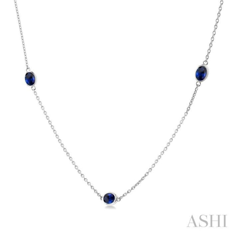 4x3 MM Oval Cut Sapphire Precious Station Necklace in 14K White Gold