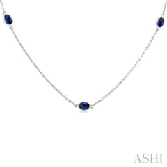 4x3 MM Oval Cut Sapphire Precious Station Necklace in 14K White Gold