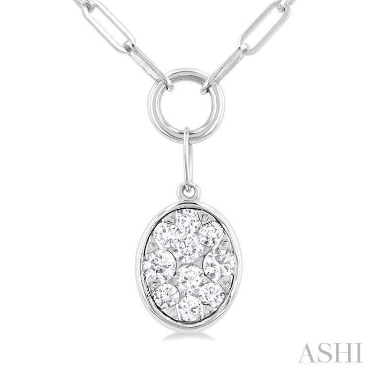 1/4 Ctw Lovebright Oval Shape Round Cut Diamond Paperclip Necklace in 14K White Gold