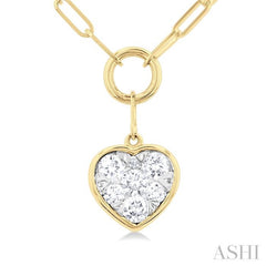 1/4 Ctw Lovebright Heart Shape Round Cut Diamond Paperclip Necklace in 14K Yellow & White Gold