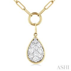 1/4 Ctw Lovebright Pear Shape Round Cut Diamond Paperclip Necklace in 14K Yellow & White Gold