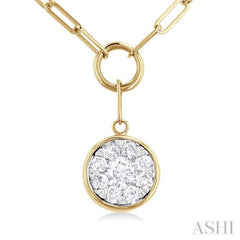1/4 Ctw Lovebright Circular Shape Round Cut Diamond Paperclip Necklace in 14K Yellow & White Gold