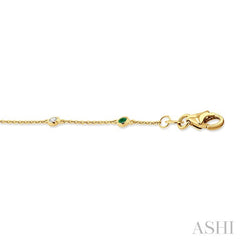 1.8 MM Emerald and 1/10 Ctw Bezel Set Round Cut Diamond Precious Gemstone Station Bracelet in 14K Yellow Gold