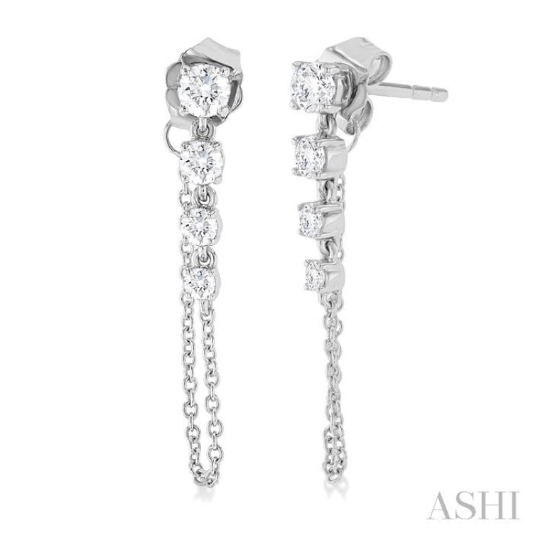 1/2 Ctw Journey Round Cut Diamond Fashion Long Chain Earring in 14K White Gold