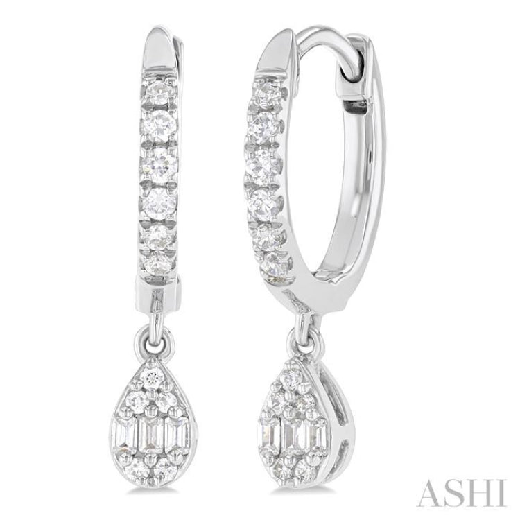 1/3 Ctw Petite Pear Shape Fusion Diamond Fashion Huggies in 10K White Gold